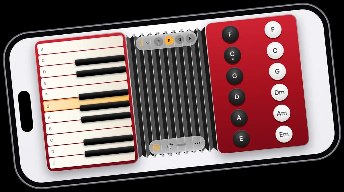 Accorduon on a regular iPhone held sideways and tilted