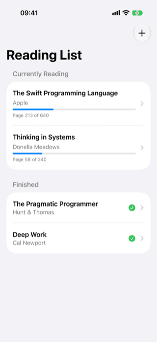 Reading list captured with its accessibility hierarchy