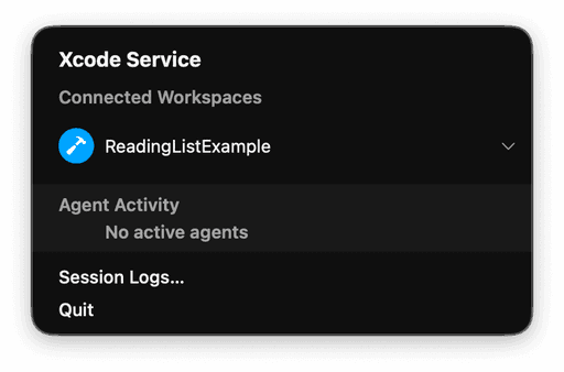 Xcode Service menu bar item