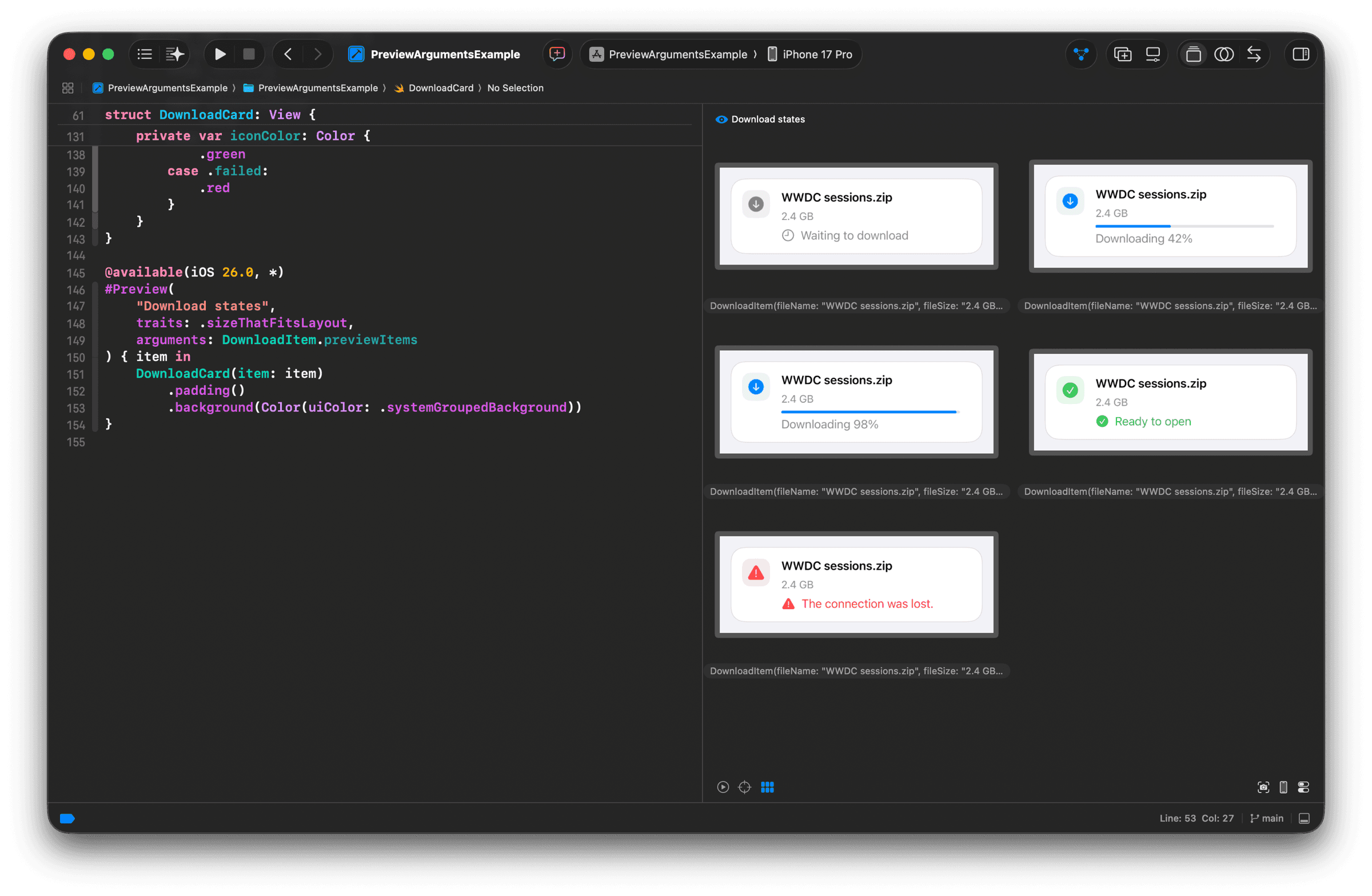 Canvas uses the default value descriptions as labels for the argument grid