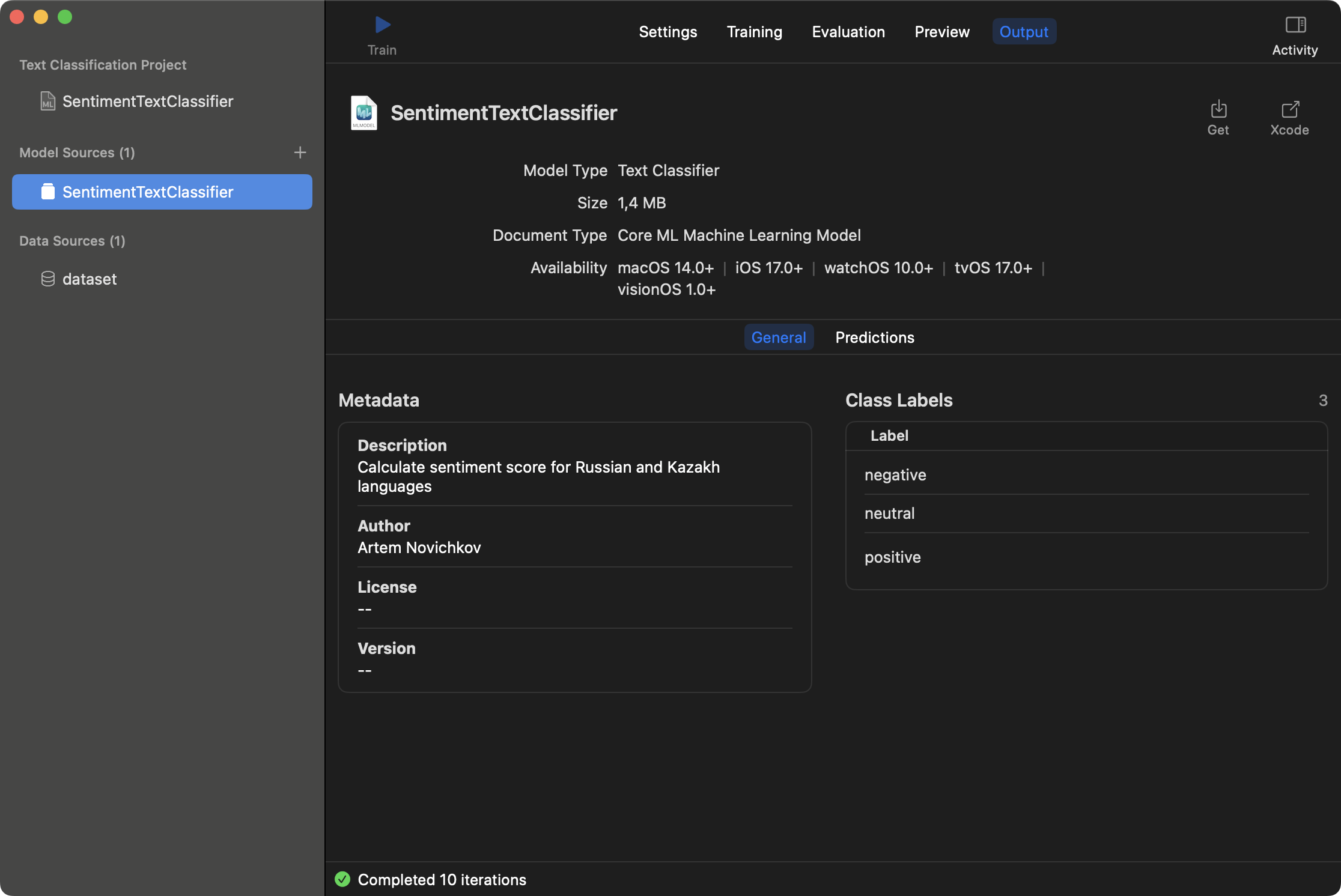 Create ML preview Kazakh