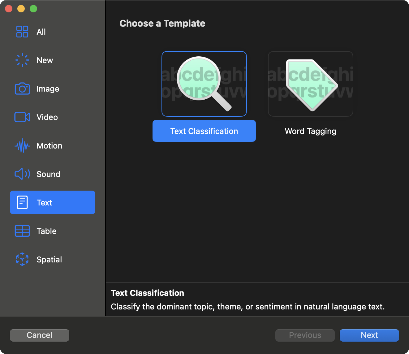 Create ML text templates